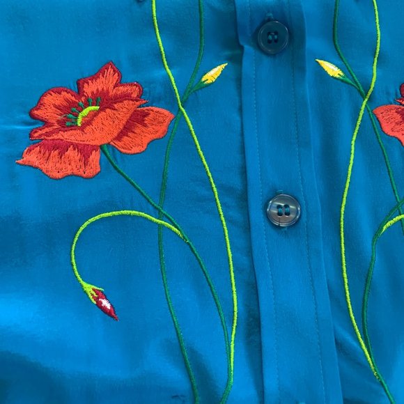 Vintage Diane Von Furstenberg 100% Silk Floral Embroidered Blouse - Picture 7 of 9